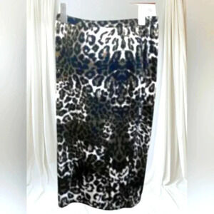 Leapard print pencil midi skirt. Brown black white. Poly spandex Size Large